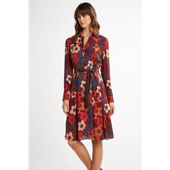 Elie Tahari Dress Women's Medium Multicolor Floral Shirt Style Belted - Picture 2 of 16